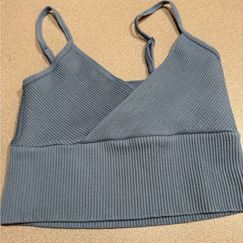 Aura Gray Ribbed Crop Tank Top